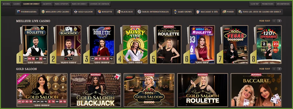 Tables de casino live disponibles sur SpinBoss Casino