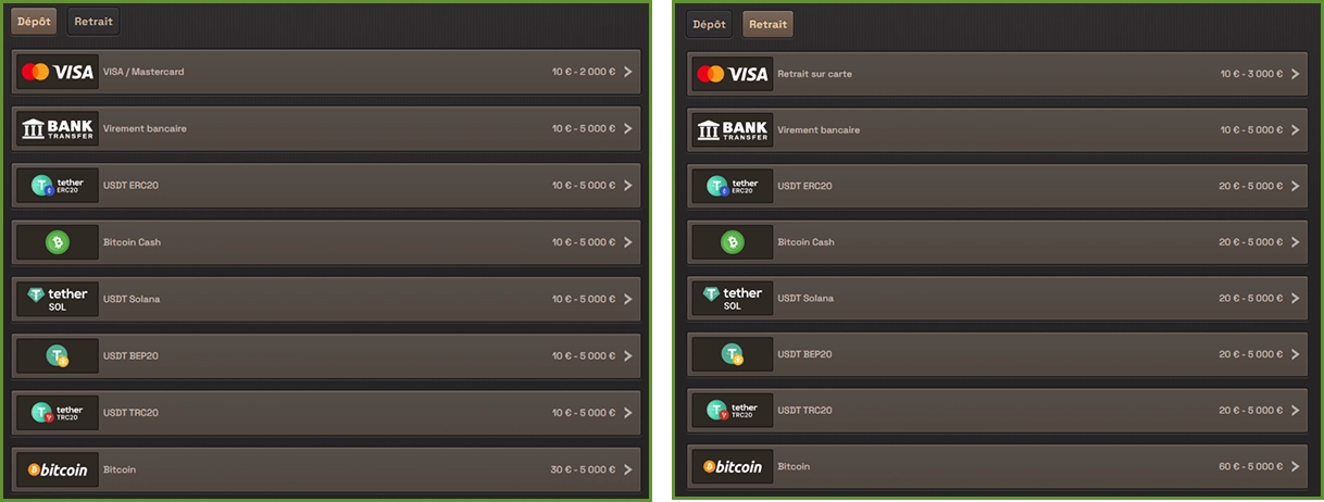 Méthodes de dépôt et de retrait disponibles sur SpinBoss Casino