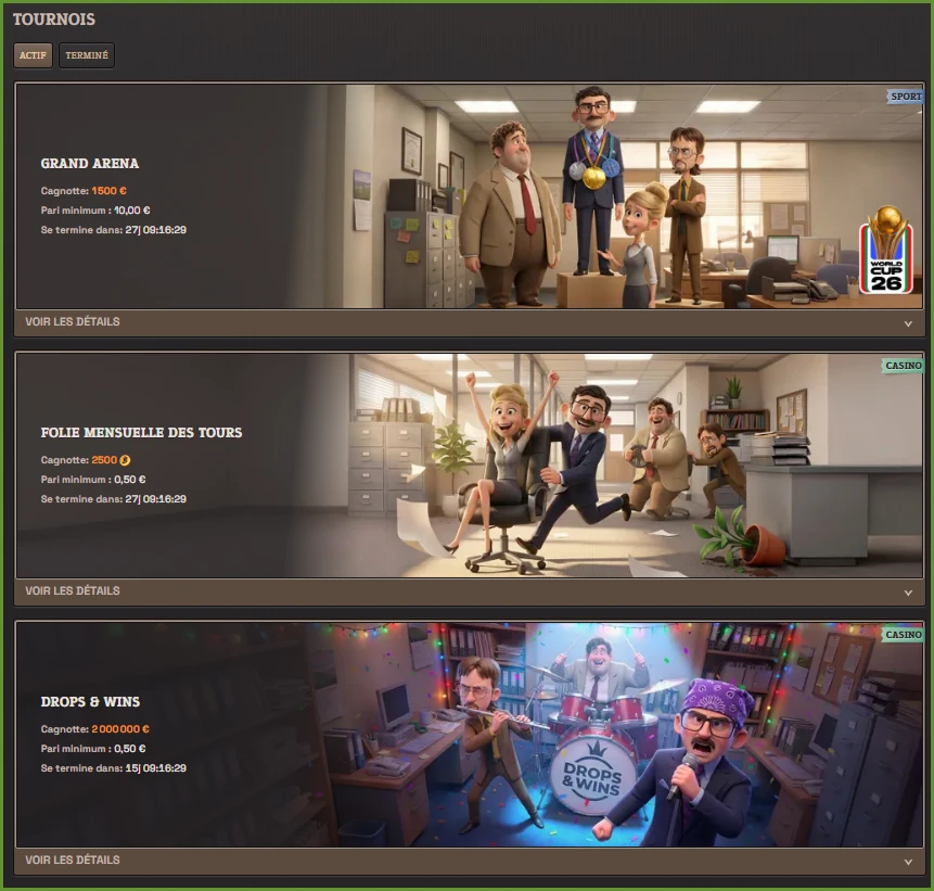 Page des tournois et compétitions promotionnelles de SpinBoss Casino