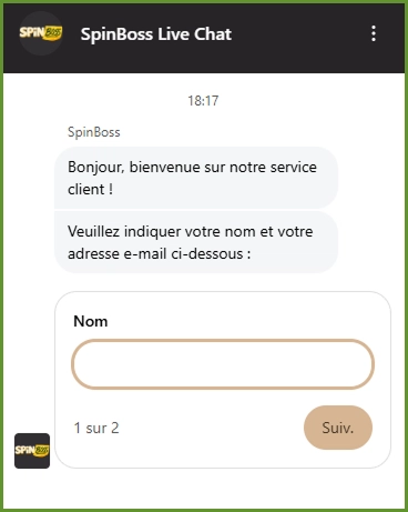 Service client en direct de SpinBoss Casino via le chat en ligne